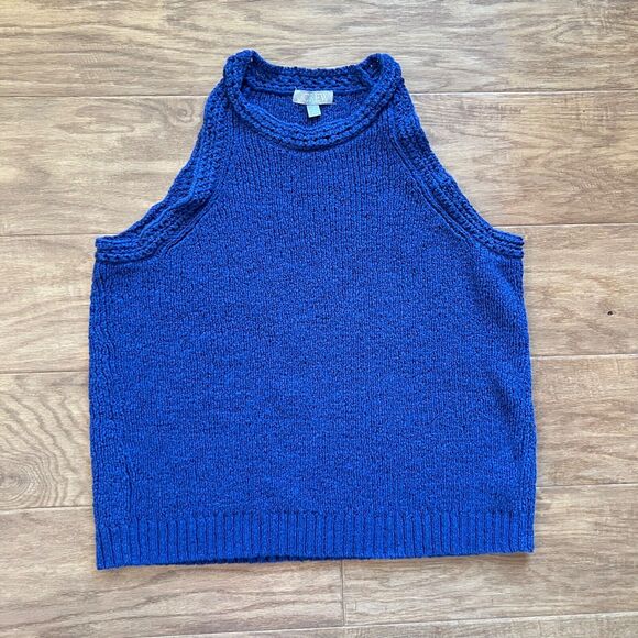 J.Crew Sweater Tank Size XXL Blue High-Neck Textured Pointelle - Picture 1 of 7